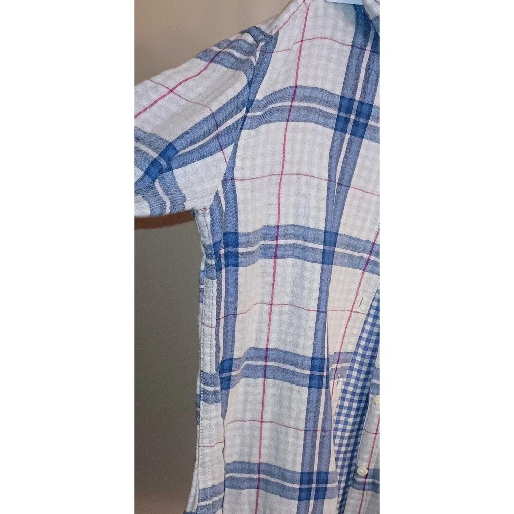 Old Navy Girls S (6-7) Blue White Pink Plaid Long Sleeve Collared Button-Up
